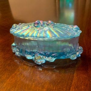 Fenton blue rose trinket container